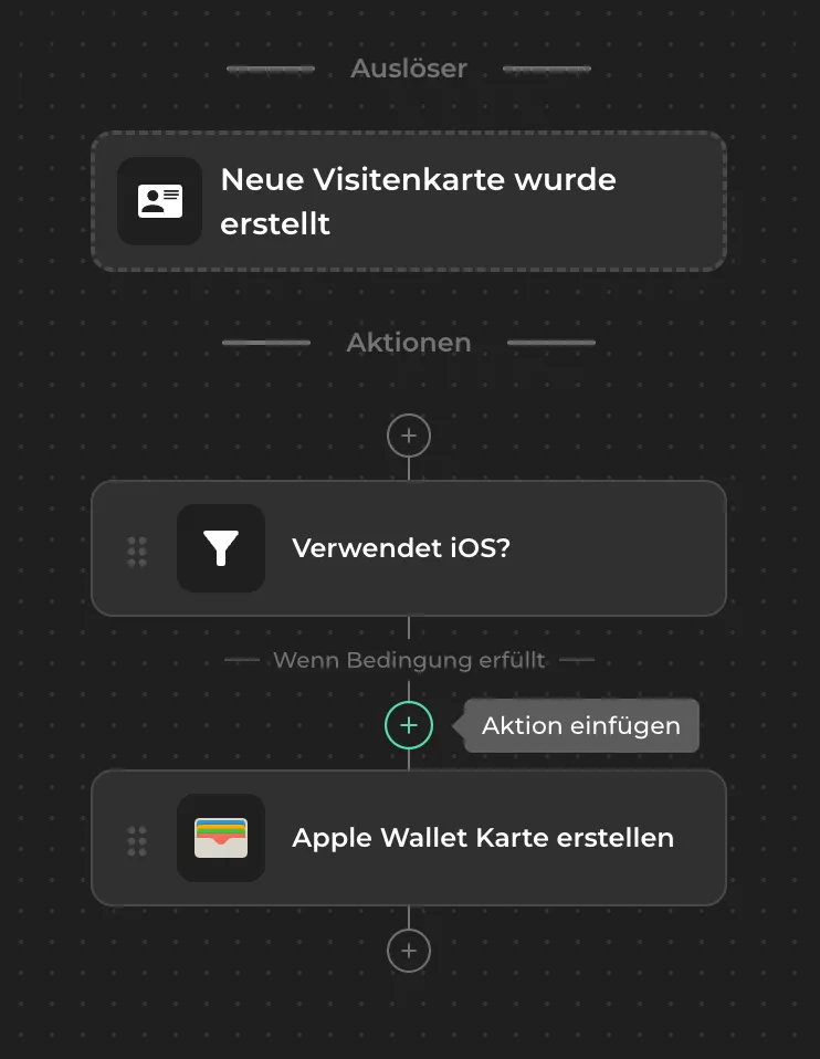 Neue Aktion über Plus-Button einfügen