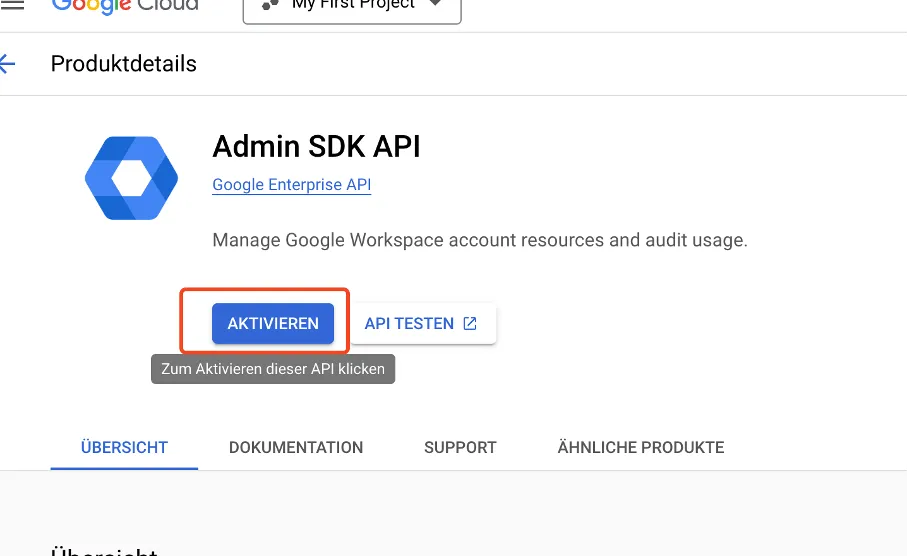 Admin SDK API aktivieren