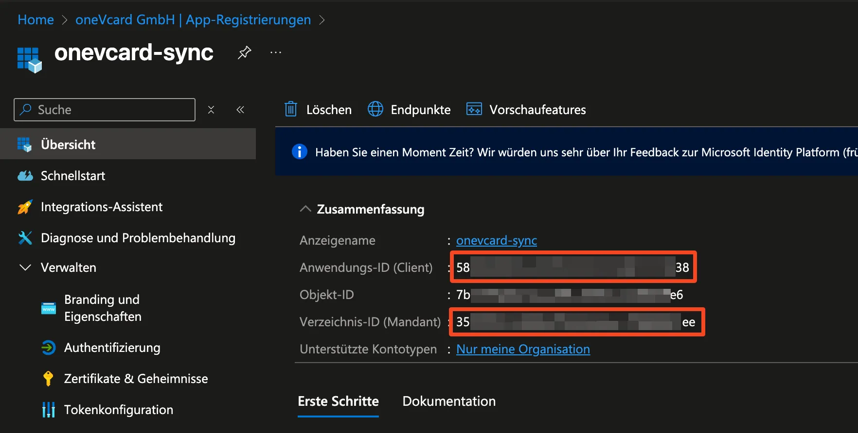 App-Registrierung Übersicht