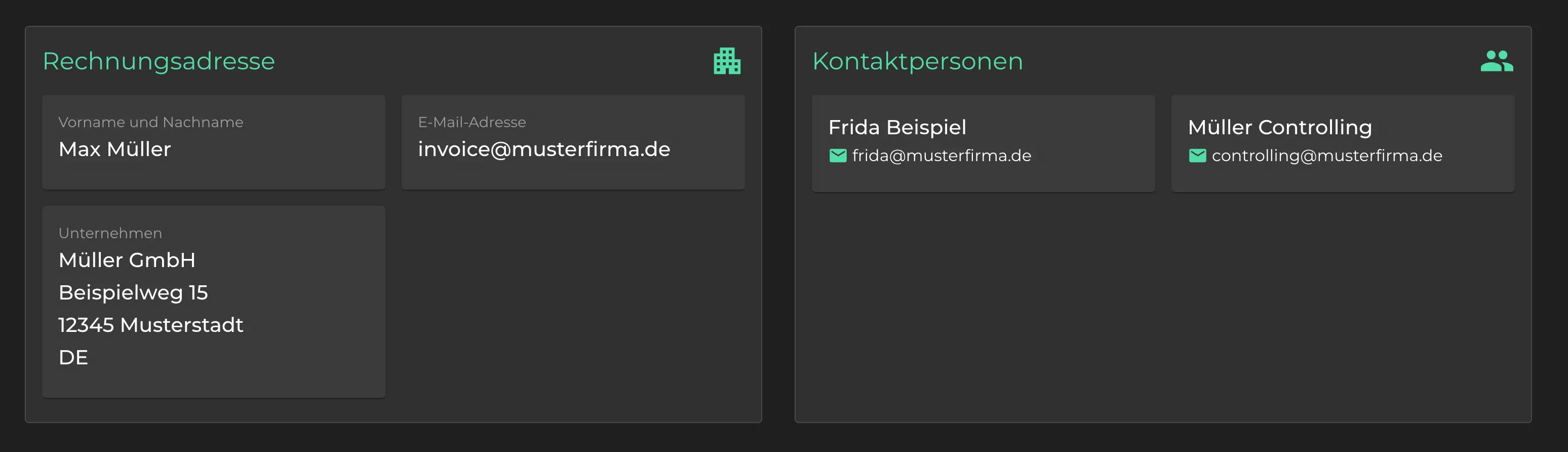 Rechnungsadresse & Kontaktpersonen
