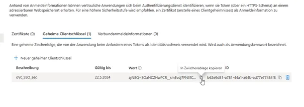 Geheimer Clientschlüssel - Wichtig: Nur einmal sichtbar