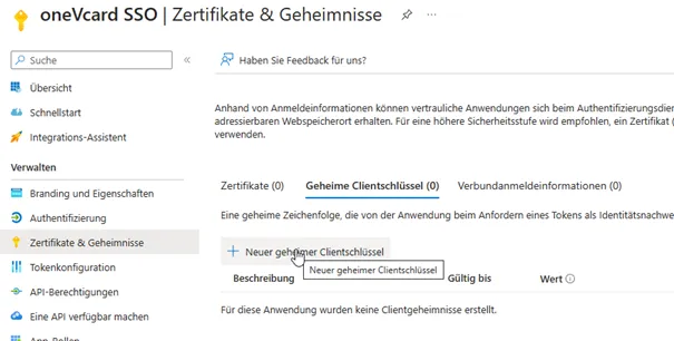 Neuen geheimen Clientschlüssel erstellen