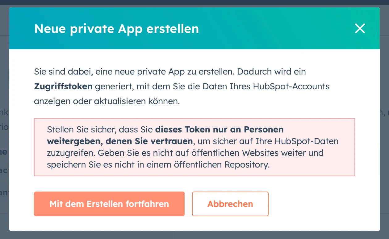 Neue private app - Bestätigen