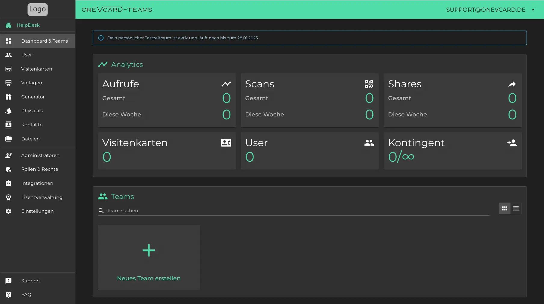 oneVcard Organisationsdashboard