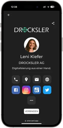 Digitale Visitenkarte mit 'Verbinden'-Button