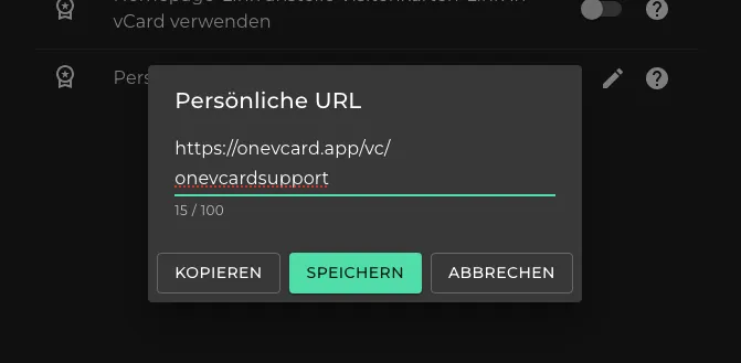 Persönliche URL eingeben