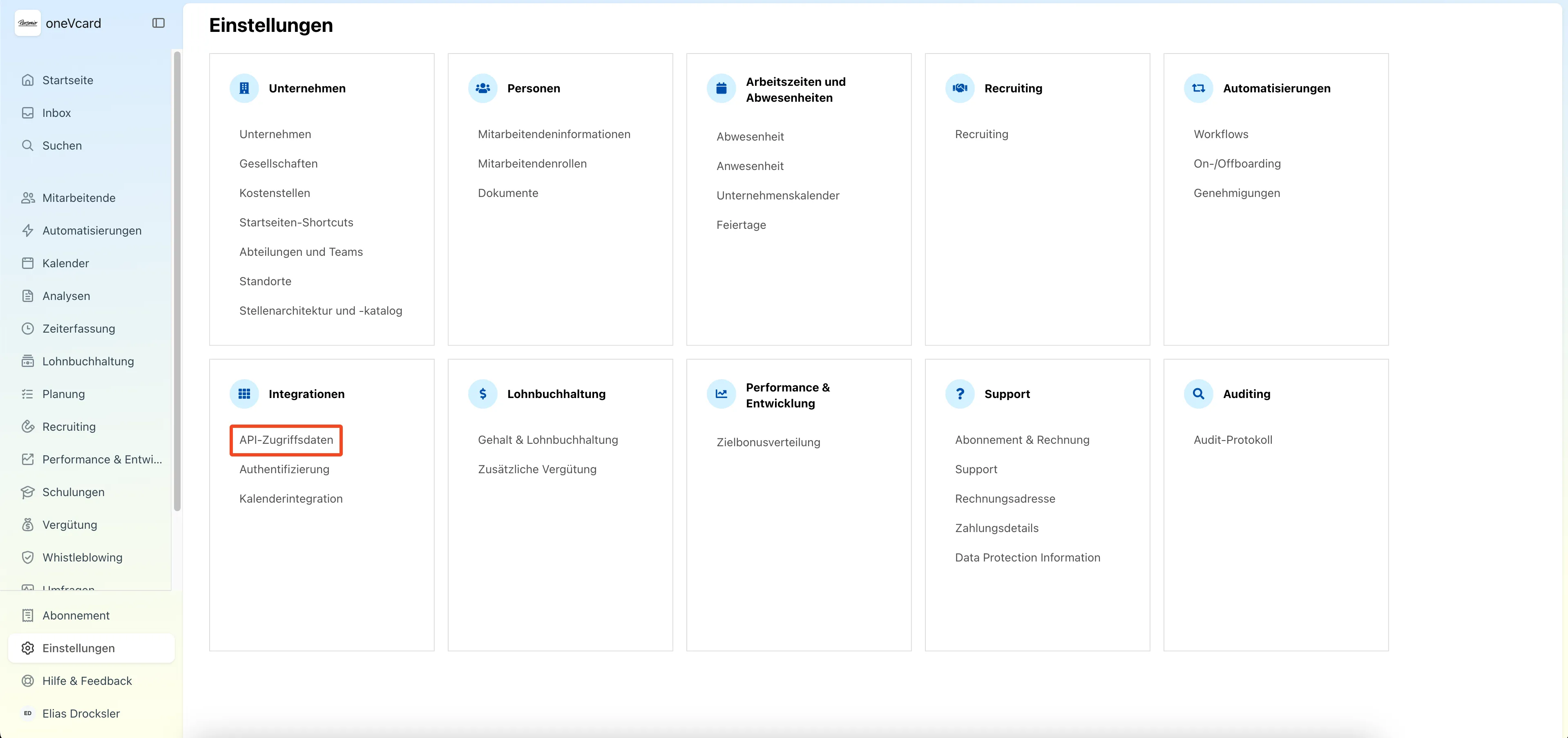 Navigation zu API-Zugriffsdaten