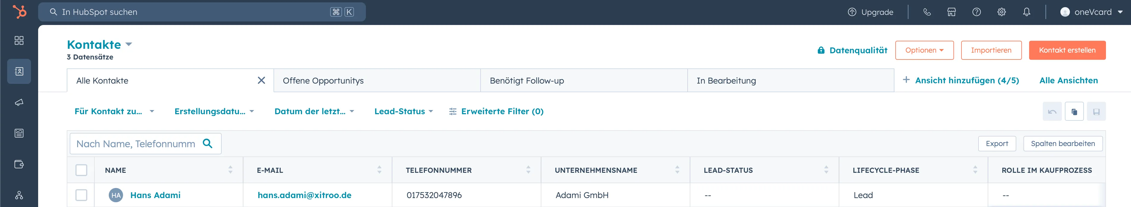 HubSpot Kontakteübersicht