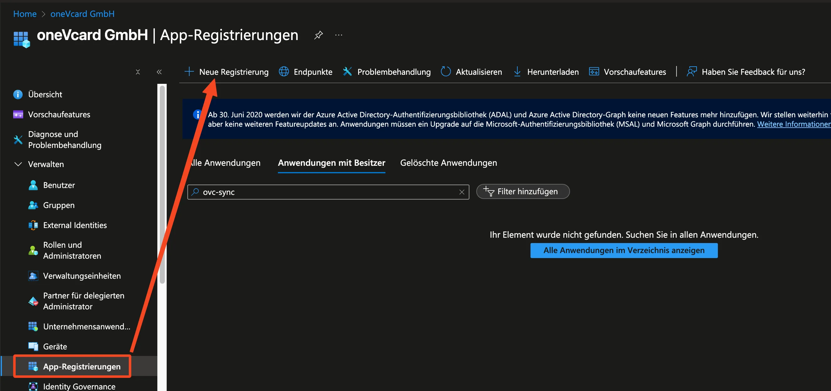 Neue App-Registrierung anlegen
