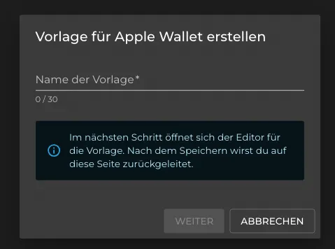 Neue Apple Vorlage - Name vergeben