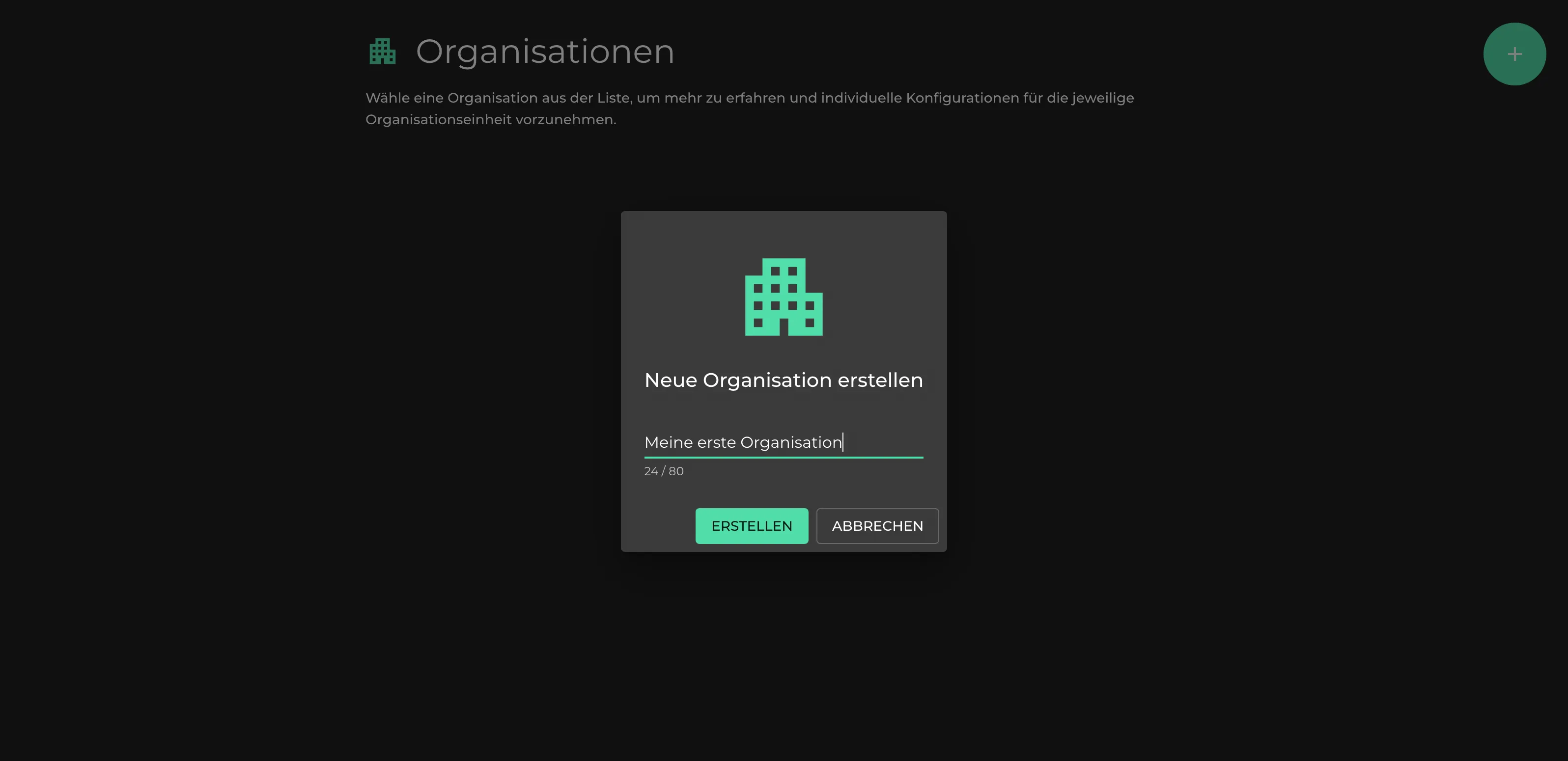 Neue Organisation anlegen