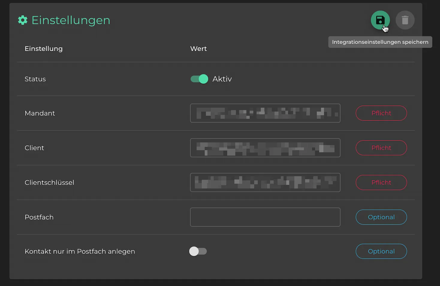 Save Integration Settings