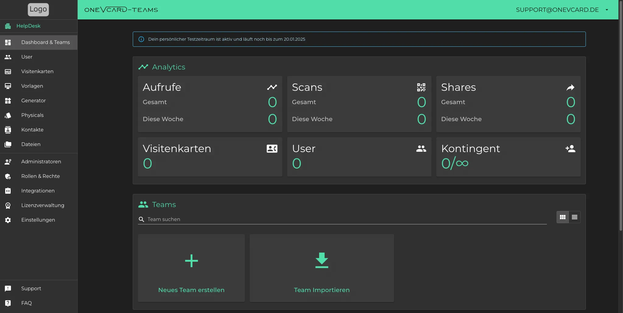 Überblick erstellter Organisation