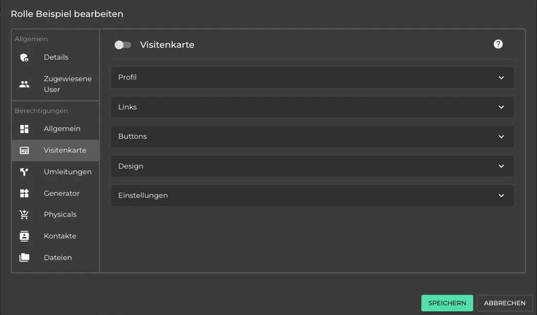 Visitenkarten-Berechtigungen