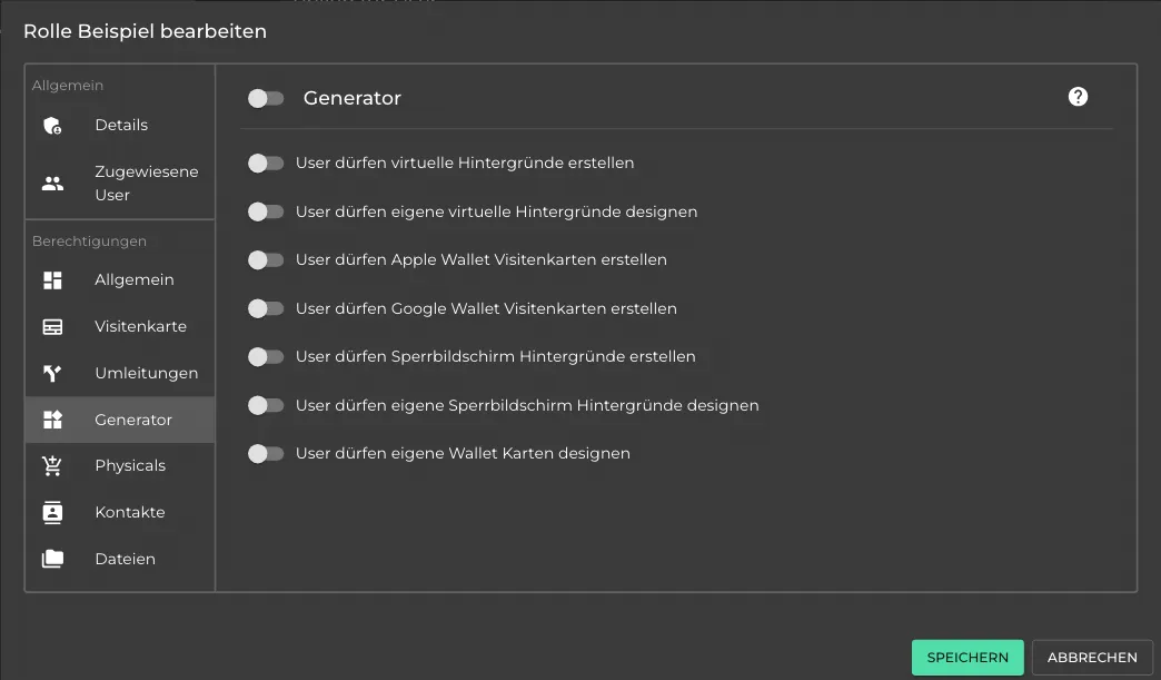 Generator-Berechtigungen