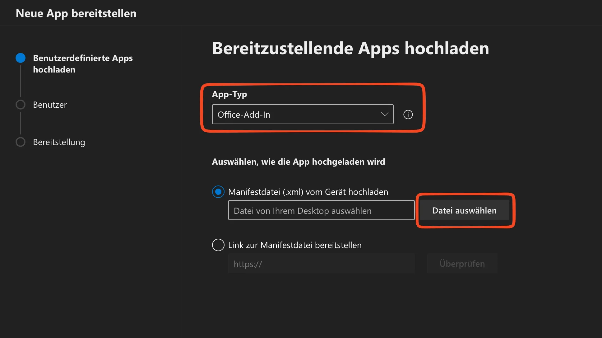 Manifest-Datei hochladen